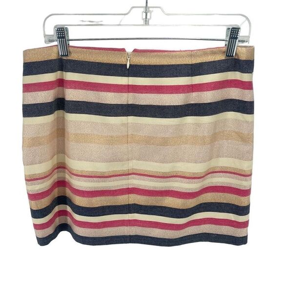 J. Crew Women's Straight Mini Skirt Striped Lined Metallic Black Gold Red Size 6 - Picture 4 of 7